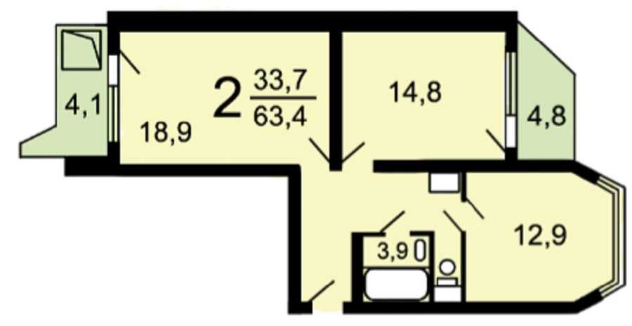 двухкомнатная квартира в доме типа п44т