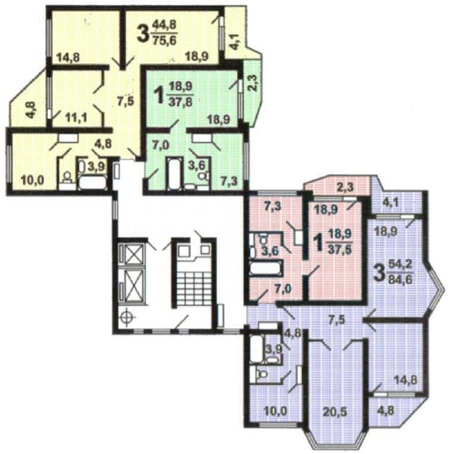планировка этажа в доме типа п44т