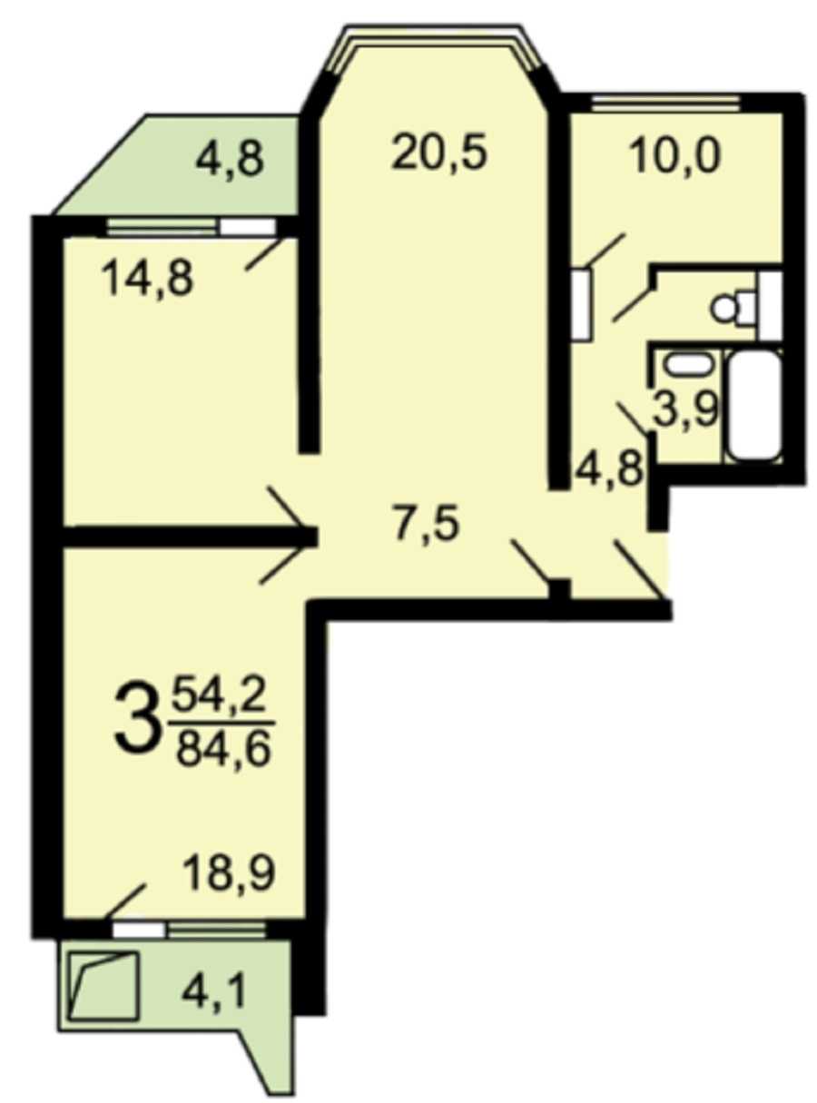 трехкомнатная квартира в доме типа п44т
