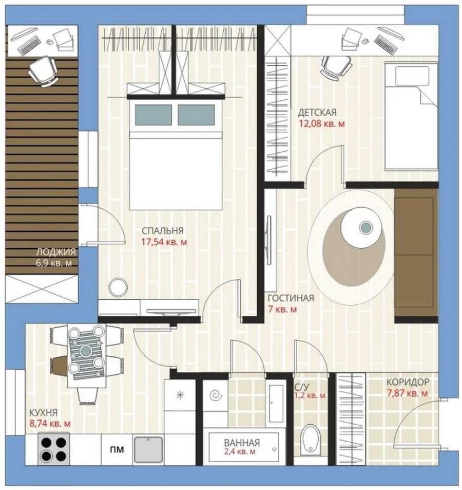 Планировка 2-комнатной квартиры Башня Вулыха